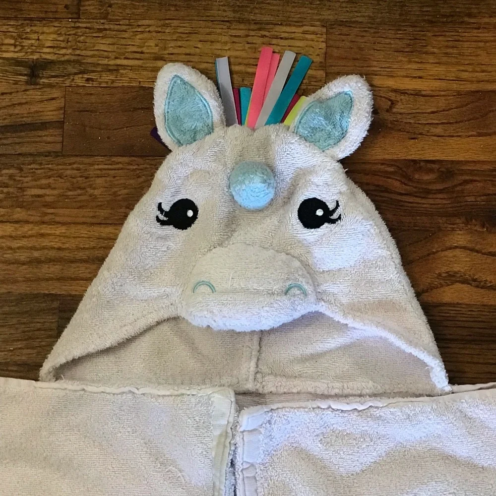 Girls Kids Bath Towel Wrap Cover Hooded Hoodie Unicorn Design Terry Clo Ribbons